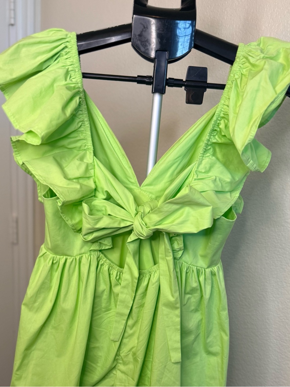 Neon Lime Ruffle V-Neck Mini Dress - Picture 5 of 6